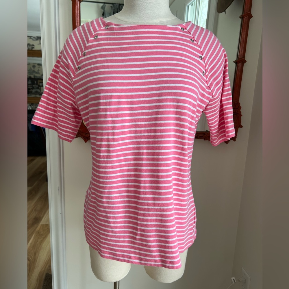 Anne Klein Pink & White Stripped Tee size Large
